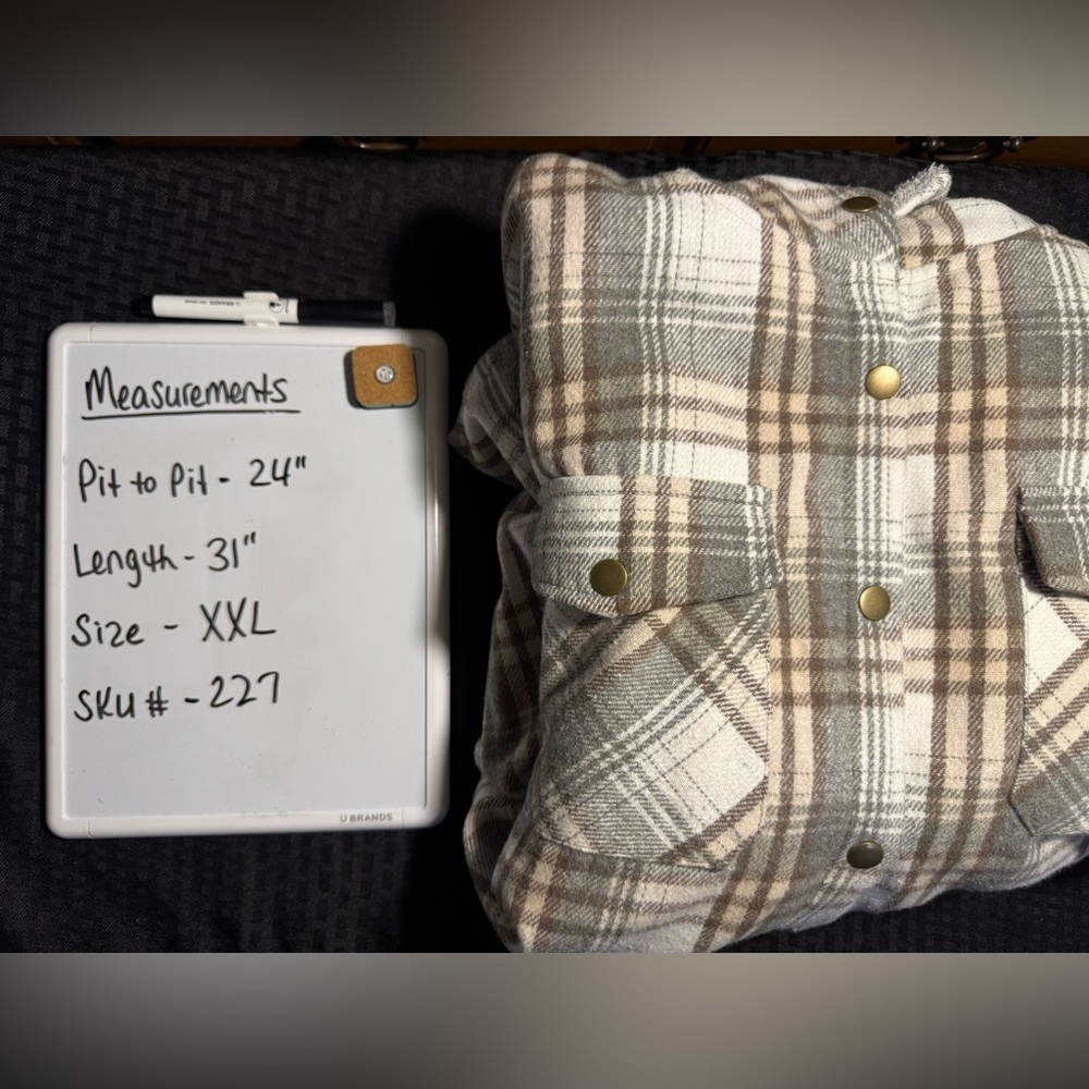 Plaid Sherpa Lined Hooded Shacket XXL Gray Brown Fleece Jacket - Picture 9 of 9